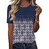 Ivicoer Womens Summer Tops Short Puff Sleeve Dressy Casual Blouses Crew Neck Pleated Tunic Loose Fit Spring T Shirts