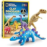 National Geographic Clay Dinosaur Arts & Crafts Kit - Dinosaur Air Dry Clay for Kids Activity Set with 5 Clay Colours, 5 Dino
