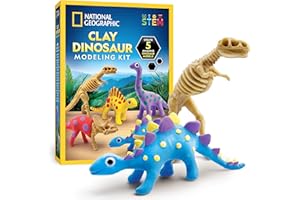 National Geographic Clay Dinosaur Arts & Crafts Kit - Dinosaur Air Dry Clay for Kids Activity Set with 5 Colours, 5 Dinos, Sc