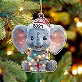Cute Elephant Christmas Ornament 2025, Forest & Woodland Animal (2D Flat) 3.75" Double-Sided Acrylic Ornament, Gift for Elephant Lovers, Christmas Ornament for Women, Kids, Family Xmas Tree Decor