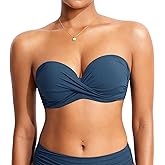 DOBREVA Women's Underwire Bandeau Bikini Top Sexy Strapless Bathing Suit Tops Halter Swimwear - Bra Sizes