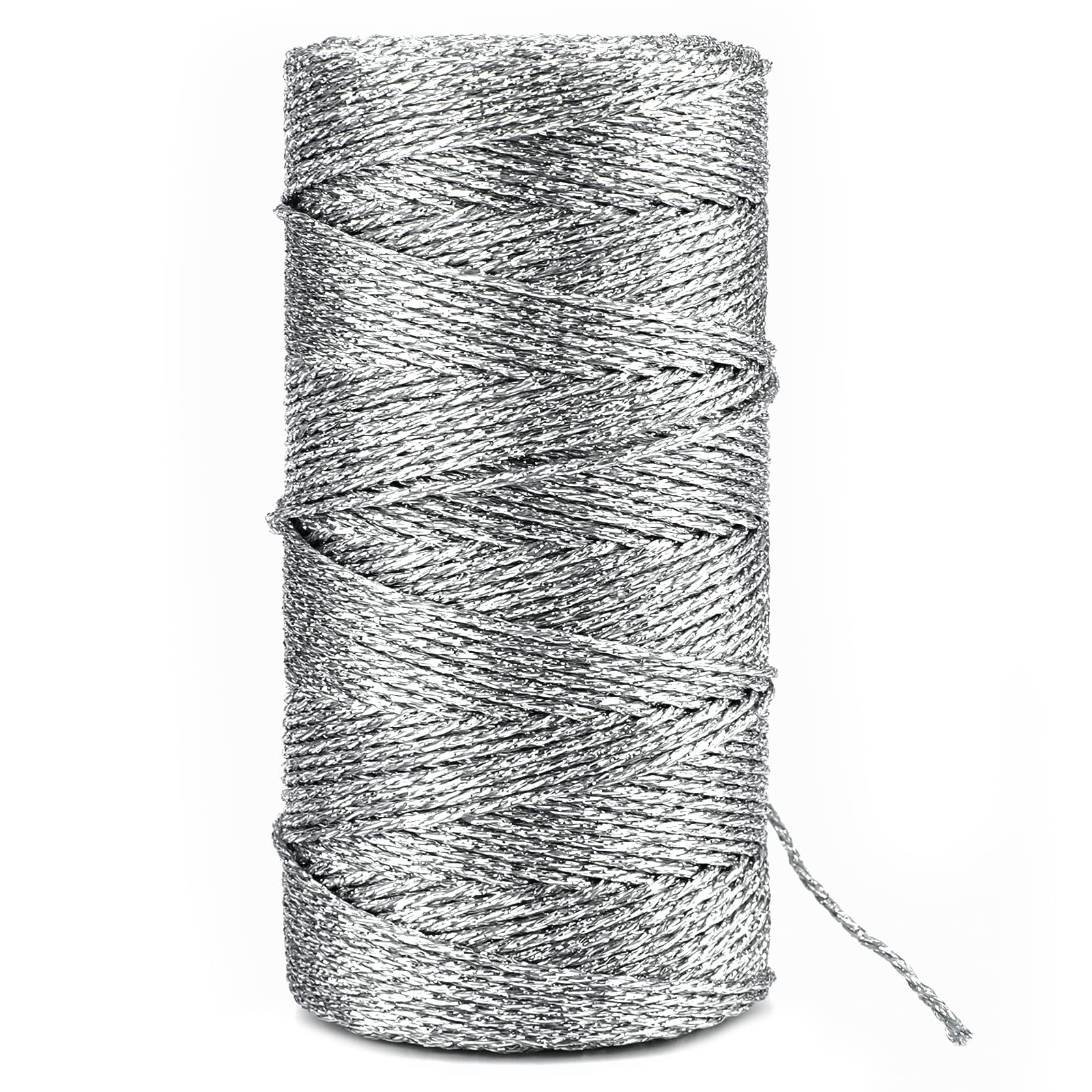 KINGLAK Christmas Twine String for Gift Wrapping, 100m 1.5mm Silver String for Christmas Baubles,Sparkly Silver Twine Thread Metallic Cord Glitter Xmas String for Crafts Christmas Tree Decorations