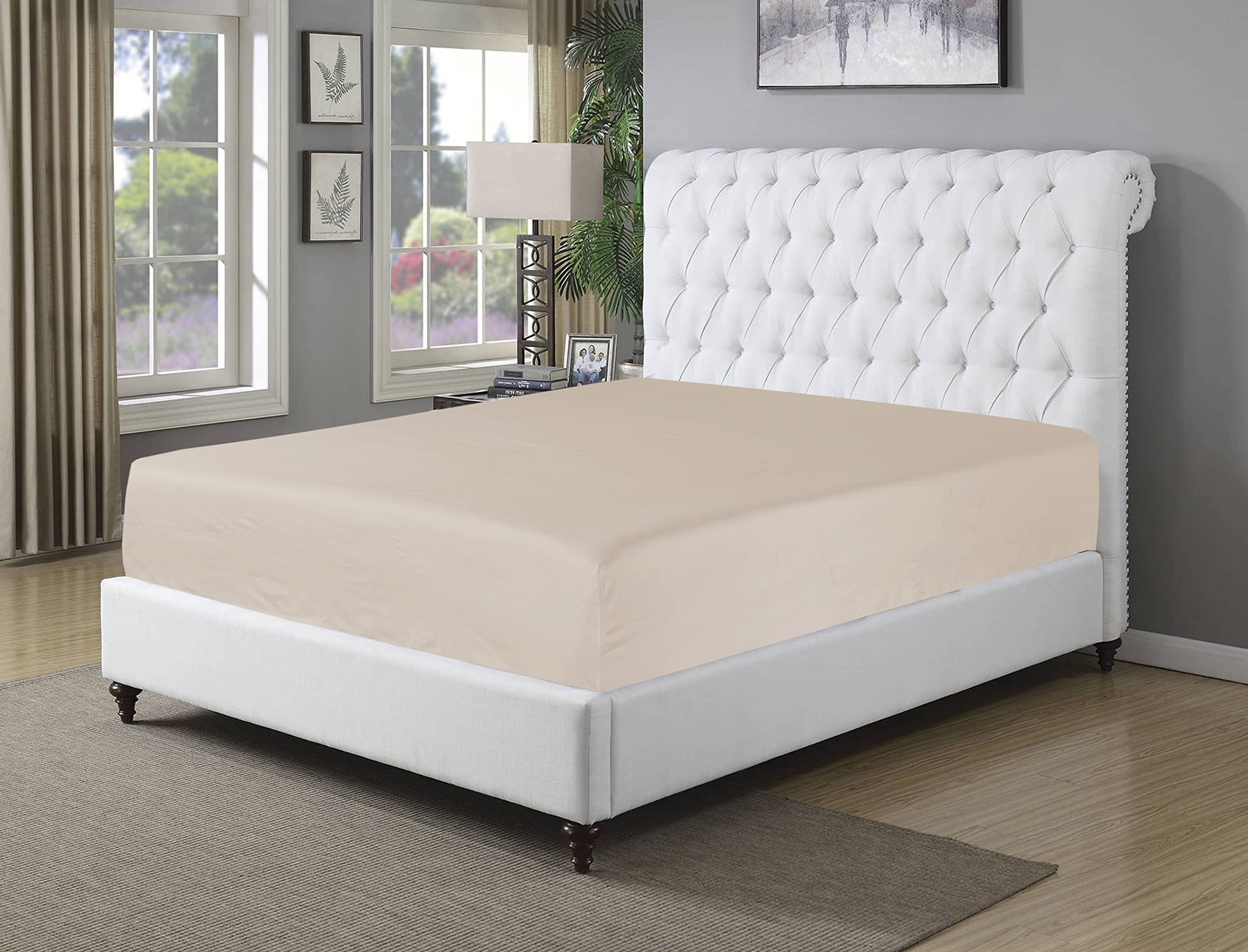 A ATH COLLECTION Egyptian Cotton Fitted Sheet 25 CM Extra Deep Pocket, 200 Thread Count Cotton Soft, Fade & Wrinkle Resistant Fitted Bed Sheets (Single, Mocha)