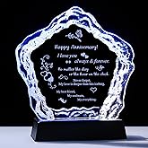 pinyan Happy Anniversary Iceberg Crystal with LED Base Laser Engraved Gift,Eternal Romance Keepsake for Couples,Wedding,Valentine's Day Present for Him or Her