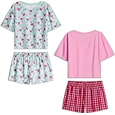 US Angels Girls Pajamas Sets- 4-Piece Cute Short Sleeve & Shorts PJ Set, Pink Girls’ Sleepwear, Kids Pajamas Sizes 5-16