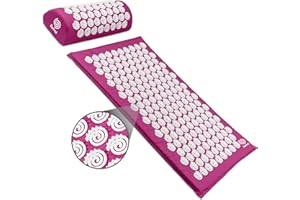 KANJO Spirol Acupressure Mat and Pillow Set for Back, Neck and Shoulder Pain Relief, with Flexible Acupressure Spikes, Includes Carry Bag (Amethyst)