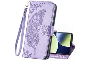 HAOTP Wallet Case for OnePlus Nord N30 5G,PU Leather Flip Protective Phone Case Wrist Strap Card Slots Holder Pocket Emboss Butterfly Flower Stand Case for OnePlus Nord N30 5G Light Purple