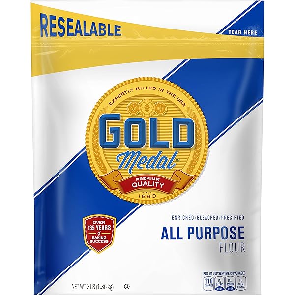 GOLD MEDAL ALL PURPOSE FLOUR, BAKING FLOUR, 3 LB RESEALABLE BAG