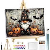 MOGTAA Halloween Paint by Numbers Kit for Adults Beginners with Frame, Gnomes Adult Paint by Number Kits on Canvas with Easel, Easy DIY Pumpkin Oil Painting Kits for Home Decor, 8x12in