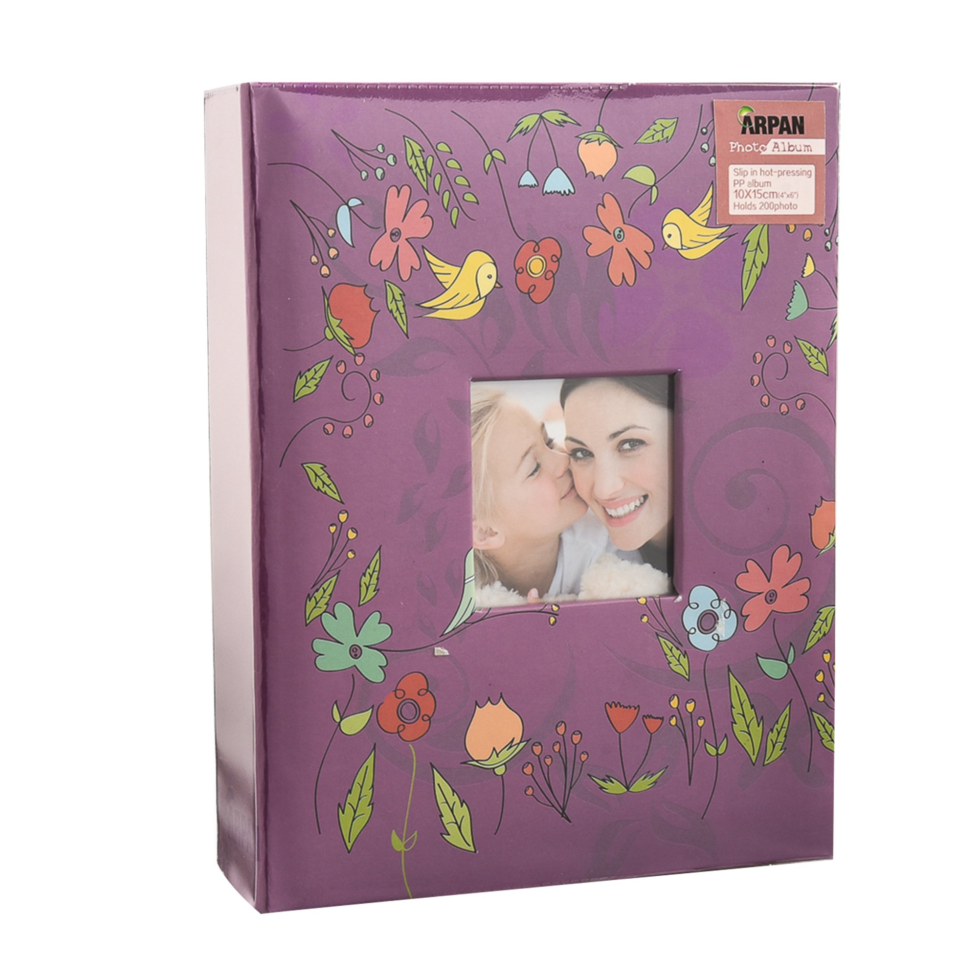 Photo album for 4"X6" Photo with Window Fashion Design 200 Holds (PURPLE BIRD)