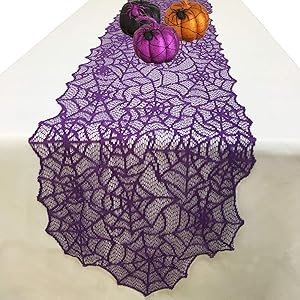 Joysail Halloween Table Runner - Purple Lace Spider Web Table Runner for Halloween Masquerade Scary Movie Nights, 13x72 Inch