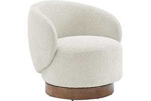KISLOT Swivel Accent Modern Round Barrel Armchair Upholstered Performance Fabric Sherpa Chair for Living Bedroom Reading Waiting Room, 22-inch Wide Seat, Cream