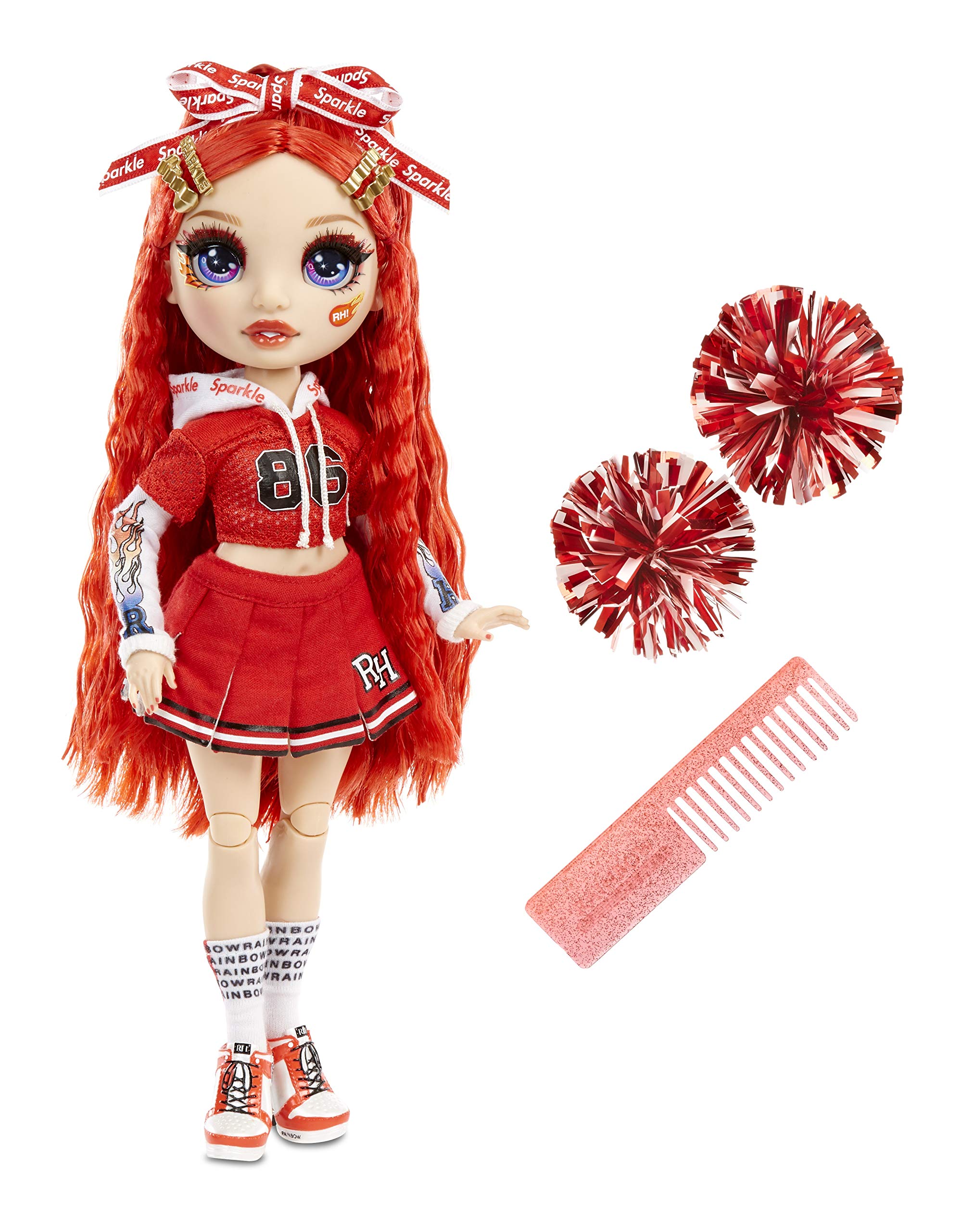 Rainbow High Cheer Fashion Doll - Luxury Outfits, Pom Poms & Cheerleader Doll - Ruby Anderson, Red Themed Fashion Doll Cheer Series - For Girls Age 6+