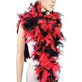 Flydreamfeathers Red w/Black Mix 80 Gram, 2 yards Long Turkey Chandelle Feather, Great for Party, Wedding, Halloween Costume, Christmas Tree Decoration (Red w/black mix)