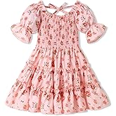 Toddler Girl Dress Square Neck Puff Sleeve A-Line Toddler Floral Dresses Summer Dresses for Toddler Girls 2-6T
