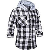 Men's Flannel Shirt Plaid Hoodie Stylish Long Sleeve Fall Casual Button Down Western Shirts with Flat Pocket