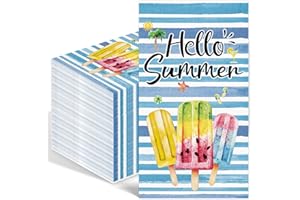 IANFEPH 100PCS Summer Paper Napkins 3 Ply Hello Summer Decorative Hand Towels for Bathroom,Ice Cream Blue Stripes Disposable Dinner Guest Napkins for Table Decor Summery Party Weddings Birthdays