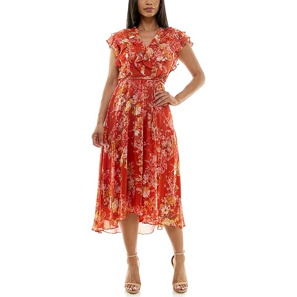 Vince Camuto Womens Floral Print Puff Sleeve Midi Dress Blue 12 at Amazon  Women's Clothing store