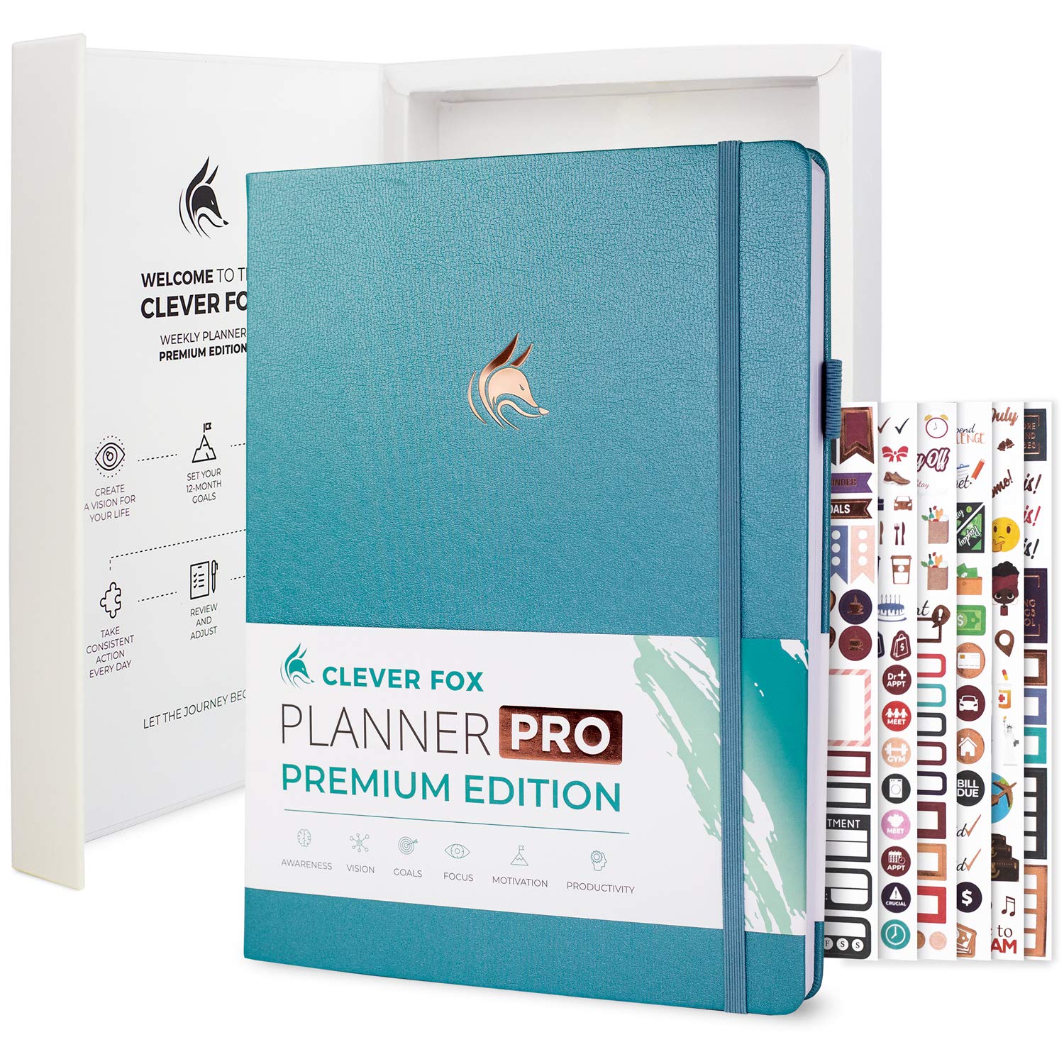 Clever Fox Planner Pro Premium – Luxurious Weekly & Monthly Planner with Budget Organizer for Productivity & Goals, Undated, A4 (Aquamarine)
