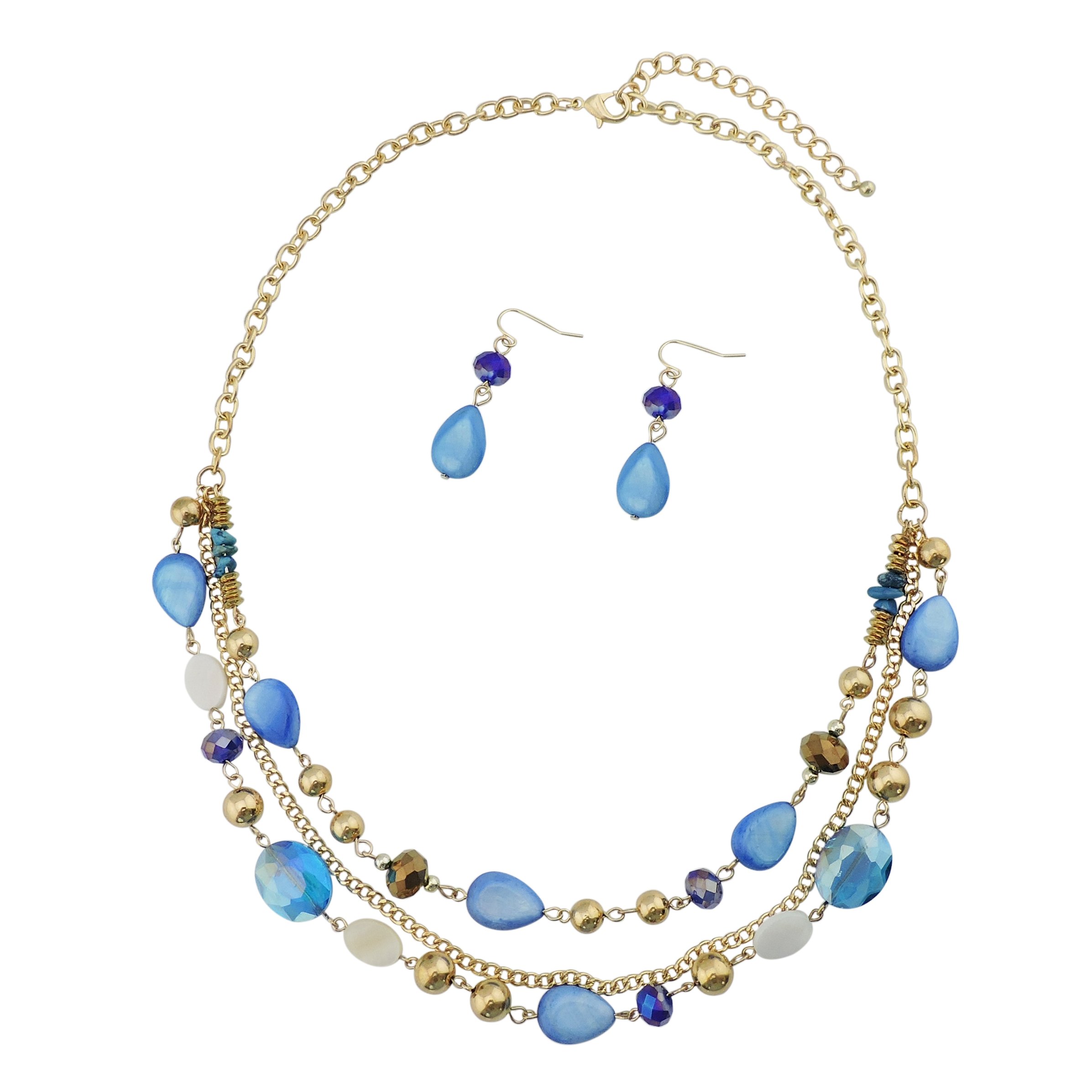Bocar Multilayer Colored Glaze Shell Beads Women Chain Necklace (NK-10060-royalblue) — image 1