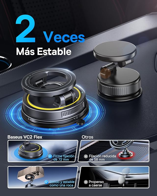 VC2 Flex, suporte magnético móvel para carro, suporte Magsafe para tablier e para-brisas, ajustável a 720° e dobrável para iPhone 16 15 14 13 12 Pro MAX