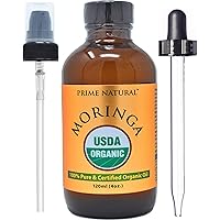 PRIME NATURAL Organic Moringa Oil USDA Certified, 100% Pure, Cold Pressed, Virgin, Unrefined Oil (4oz /120ml) - Joints, Skin,