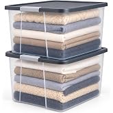HOMZ Clear Plastic Storage Bin with Secure Latching Gray Lid, 64 Qt, 2 Pack | Heavy-Duty Stackable Containers, Large Organizer Box for Homes, Offices, and Garages