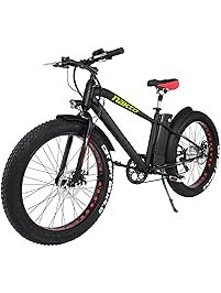 NAKTO 26" 300W Fat Tire Electric Bicycle Mountain Snow Beach Sporting Shimano 6 Speed Gear EBike Brushless Gear Motor with Removable Waterproof Large Capacity 36V10A Lithium Battery and Battery Charge