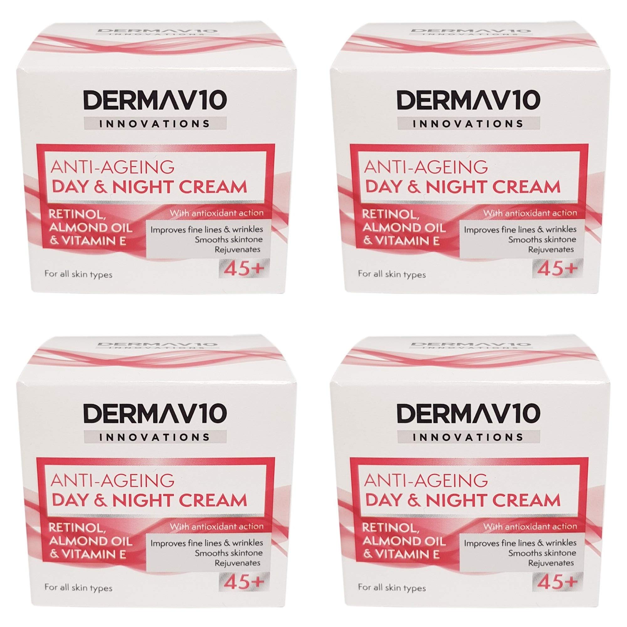 Happy Bees Bundle Derma V10 Innovations Day & Night Cream (4 Pack) Total 200 ml (Retinol, 4 Pack)