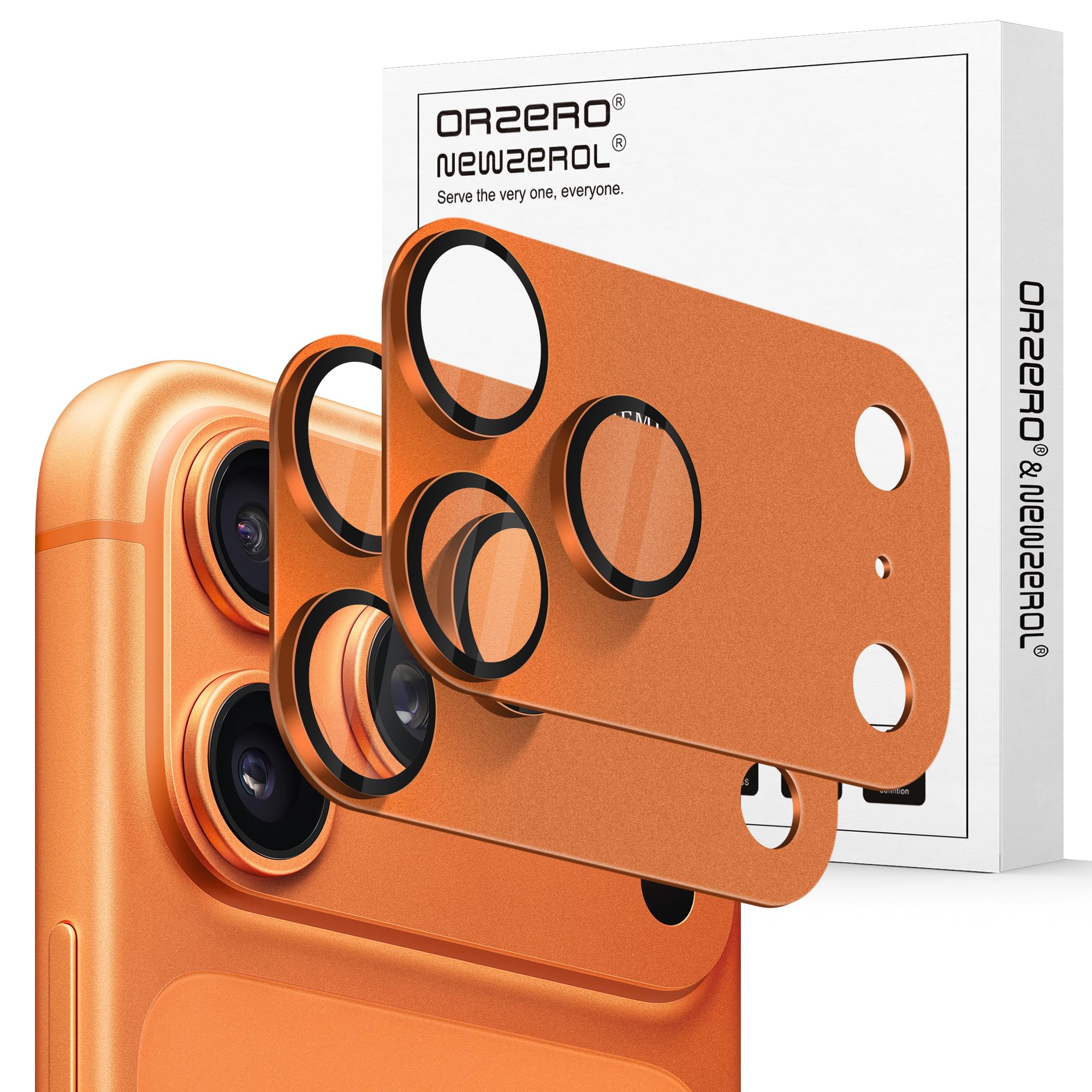 Orzero (2 Sets) Camera Lens Protector Compatible for iPhone 17 Pro Max, Protector de Cámera One-Step Installation Tray Individual Matte Alloy Metal Ring Glass Case Friendly - Orange