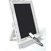 Better Office Products Framed Tabletop Chalkboard Sign, 9.5" x 14", Rustic Wood Frame, Small Magnetic Chalkboard with Built-in Ledge and Folding Stand, One White Chalk Marker Included,(Whitewash)