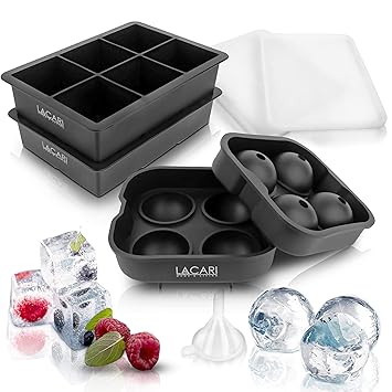 Lacari ® Eiswürfelform für perfekte Eiswürfel - 2 + 1 Silikonform für die perfekten Eiswürfel - Gratis E-Book + Trichter zum 