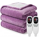 Heated Electric Blanket Queen Size 84"x90" Heating Blanket with Dual Control 9 Heating Levels 10 Timer Modes Auto Off, Fast Heating Over-Heat Protection Ultra Soft Flannel ETL Certified, Purple