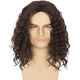 Miss U Hair 80s Men’s Rock Star Wig Middle Part Curly Brown Hair Funny Disco Costume Party Wigs