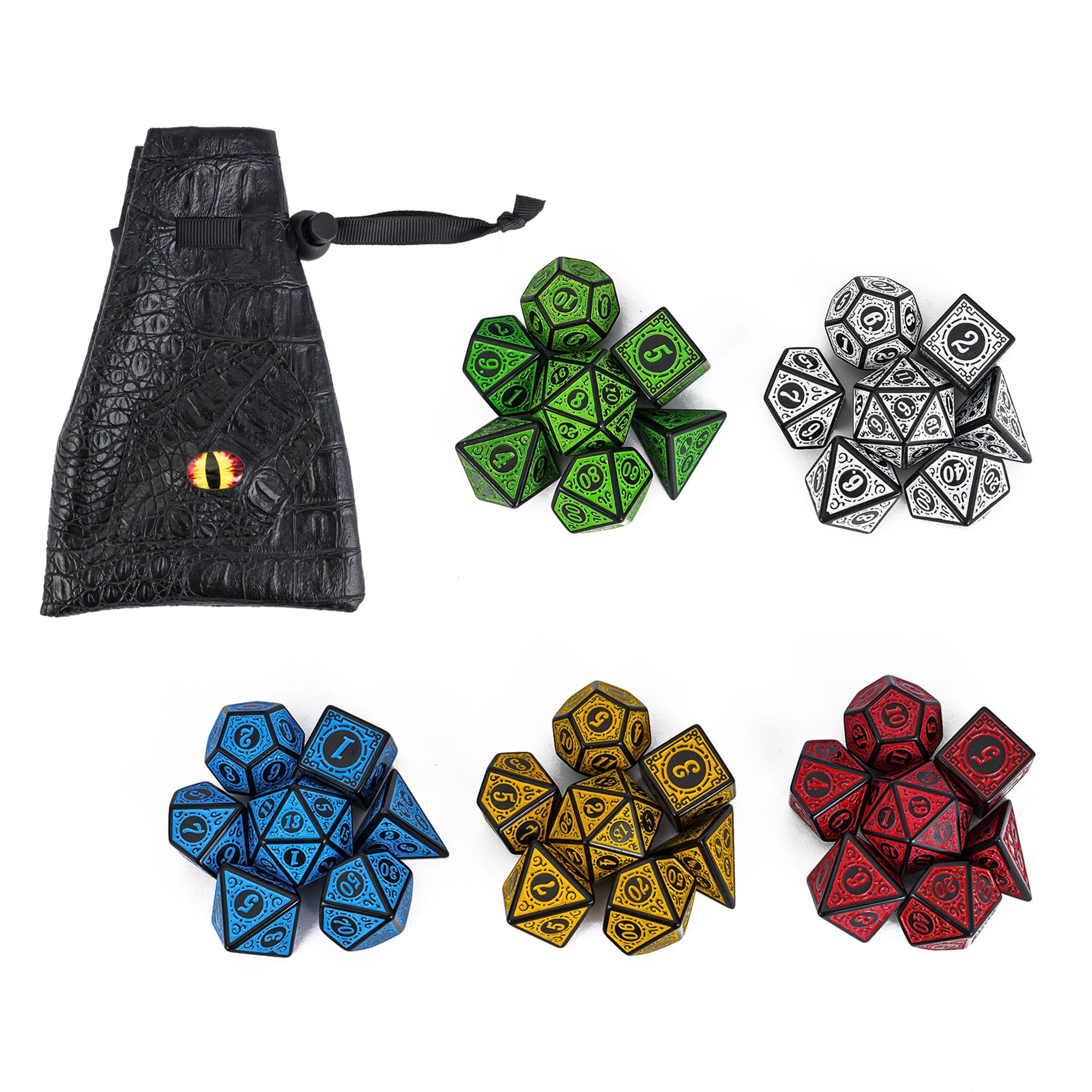 Cusdie 5 Sets/35 Pcs DND Dice Polyhedral Dice Set with Dragon Eye Bag, Window Lattice Pattern D&D Dice Set for Dungeons and Dragons, RPG, Table Games — image 1
