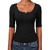 ANRABESS Womens Half Sleeve Tops Summer Slim Fitted Henley Shirts 2026 Spring Basic Tees Dressy Casual Blouses Cute T Shirt
