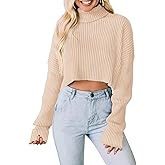 PRETTYGARDEN Women's 2026 Spring Fall Winter Turtleneck Cropped Sweater Causal Ribbed Knit Long Sleeve Pullover Jumper Tops