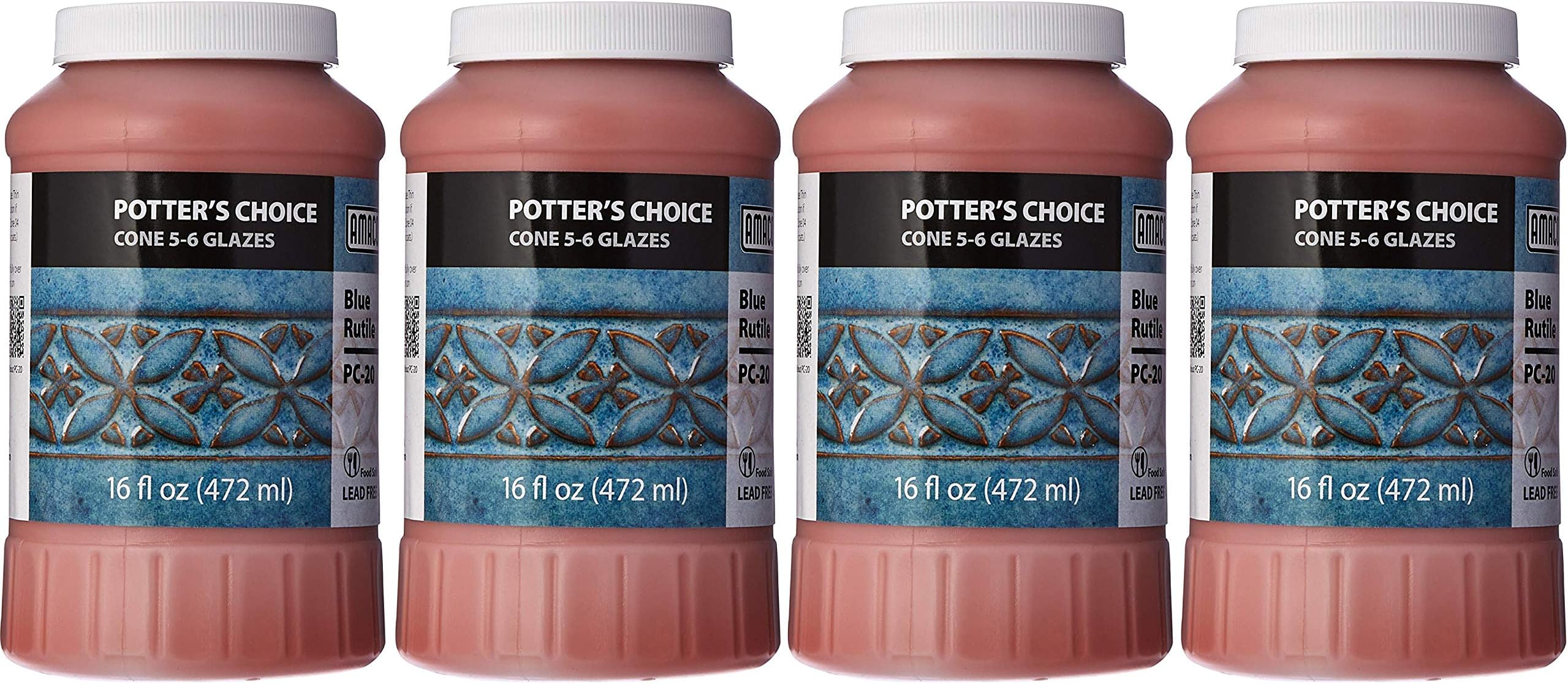 AMACO Potters Choice Glaze, Blue Rutile PC-20, 1 Pint (Fоur Paсk)