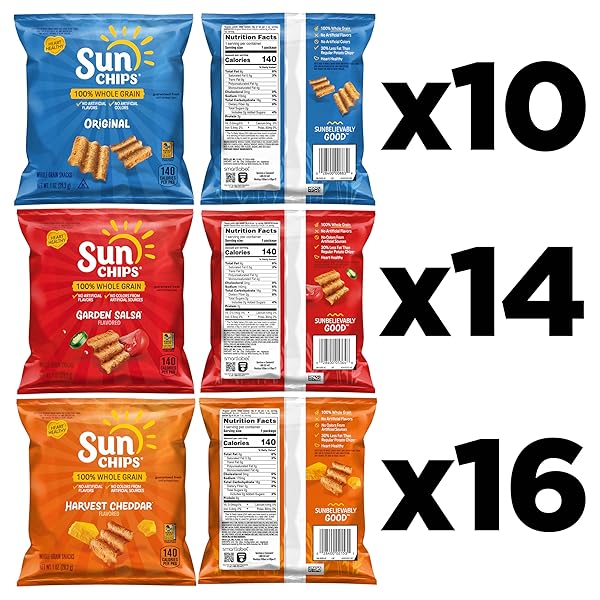 SUNCHIPS 100% WHOLE GRAIN CHIPS, VARIETY PACK, 1 OZ BAGS, PACK OF 40, NO ARTIFICIAL FLAVORS, COLORS