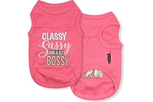 Parisian Pet Dog T-Shirt with Embroidered 'Classy, Sassy and Bit Bossy' Words - 100% Cotton, Pink Dog Shirt - Cute Pet Vest -