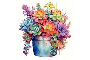 CANRICHSHOP Succulent Plants Cross Stitch Kits for beginners,Beginner Embroidery Kit for Adults,11CT Counted Cross Stitch Kits for Adults,Stamped Cross Stitch Kits,Flowers Needlepoint Kits for Adults 14x14 inch