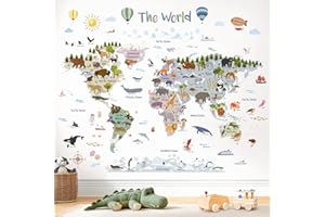 DECOWALL Animal World Map Wall Stickers – Large Kids World Map Wall Decals for Nursery Bedroom Playroom and Classroom Decor (