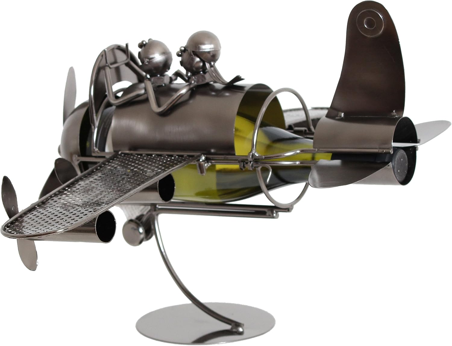 BRUBAKER Decorative Wine Bottle Holder - Metal Sculpture - Gift Idea - Couple on Plane, Silver, 26*36*51 cm - Image 5
