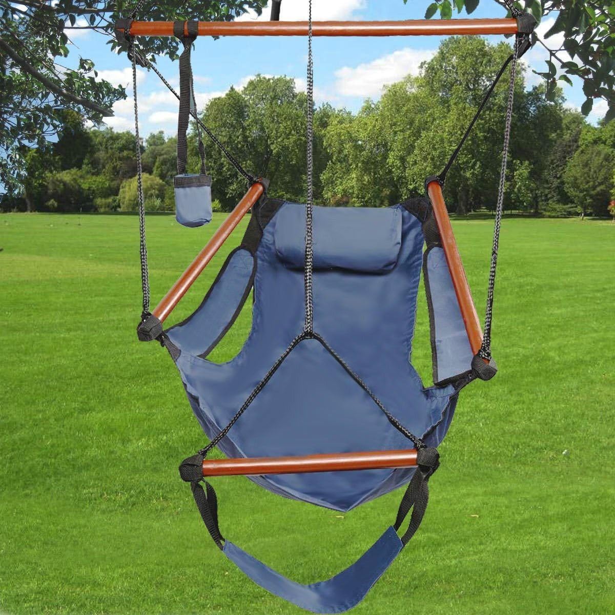 Outdoor Indoor Hammock Hanging Chair Air Deluxe Swing Chair Solid Wood 250lb - Blue