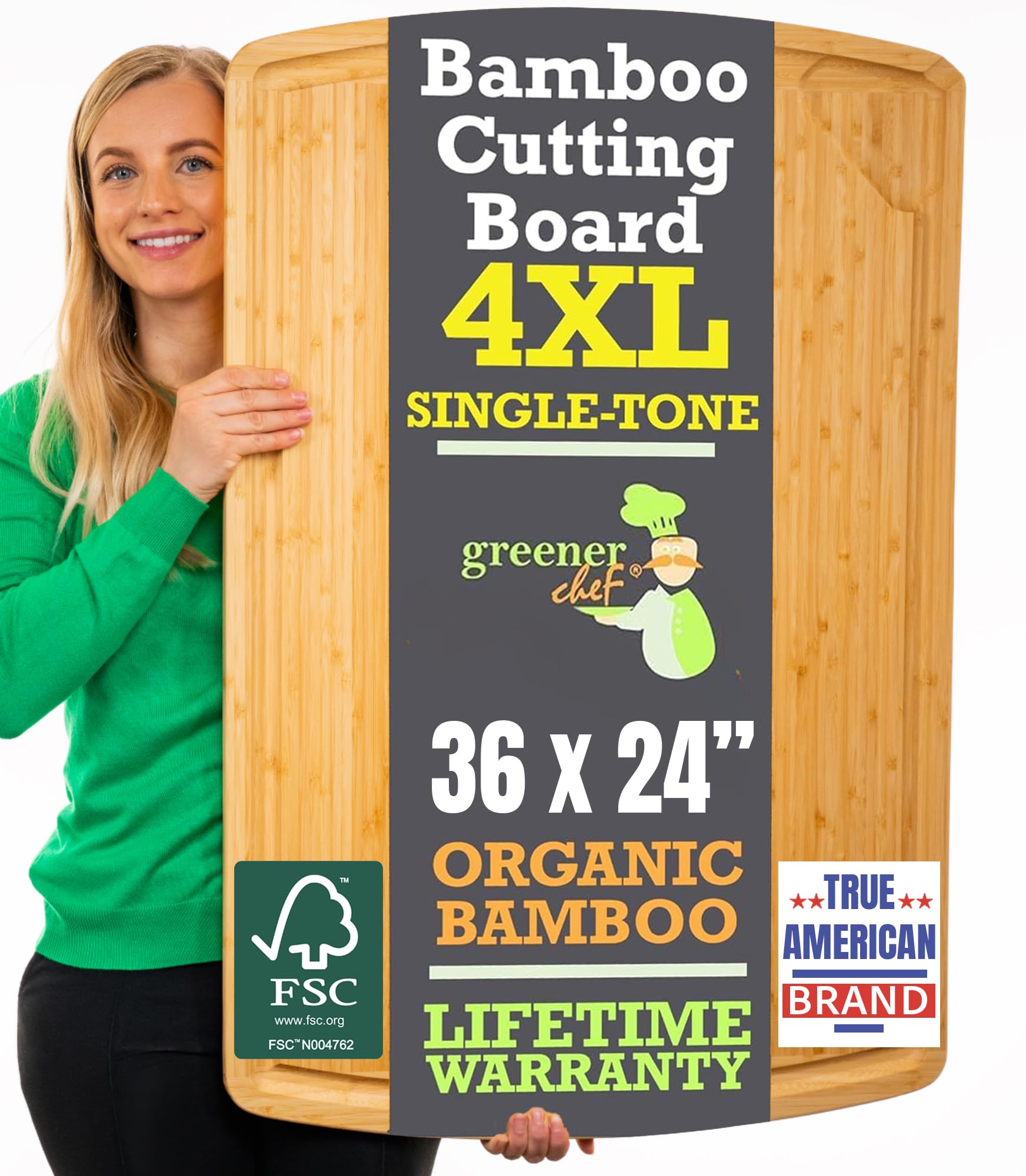 Photo 1 of 4XL Bamboo Butcher Block Cutting Board - Extra Large Cutting Boards for Kitchen 36 x 24 - Wood Countertop 24 x 36 Cutting Board - Single Tone