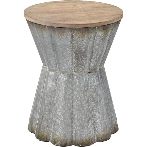 Sterling Home Crinkle Side Galvanized Steel and Reclaimed Wood accent table, Gray