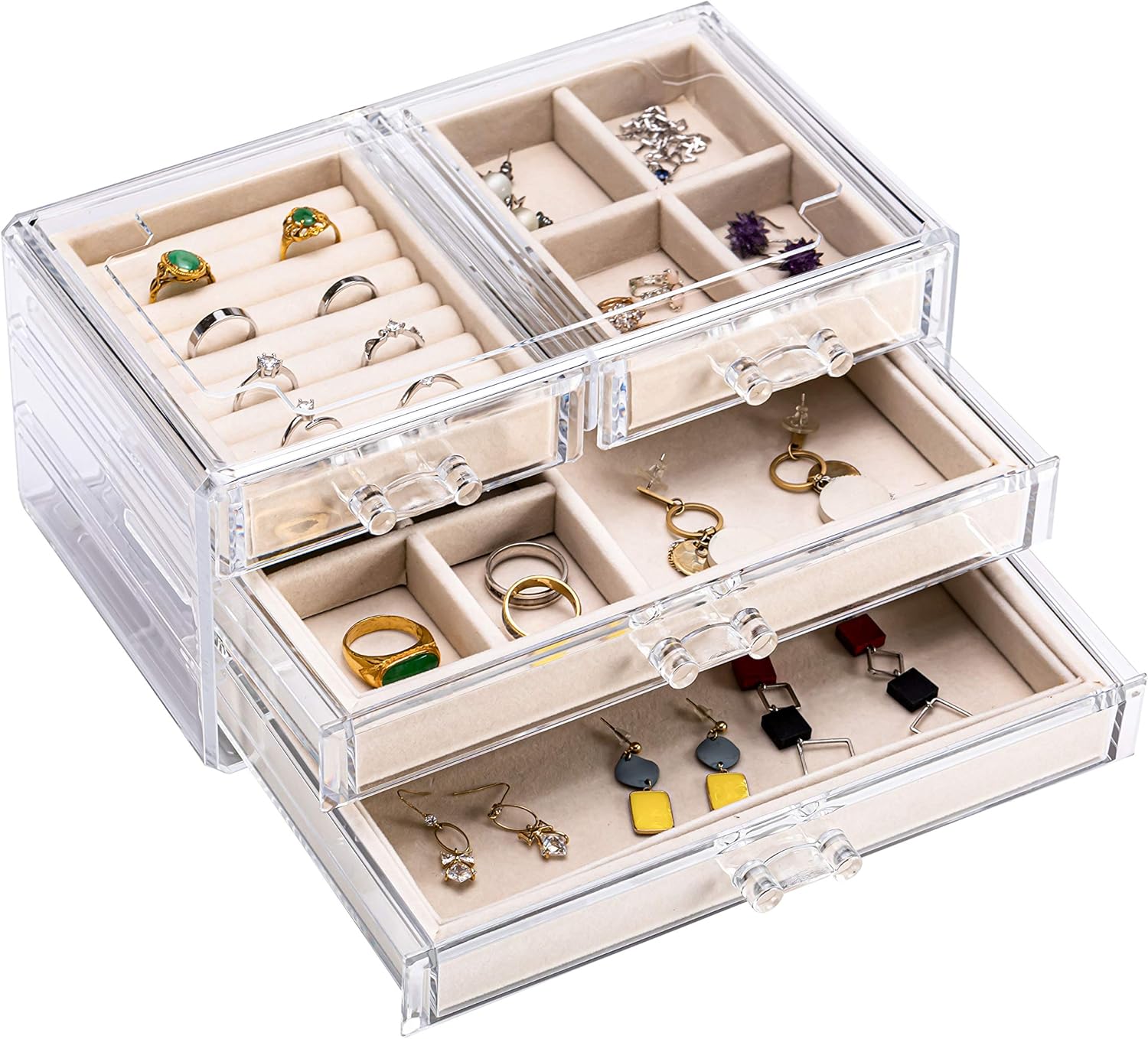X L Acrylic Jewelry Box with 4 Drawers, Clear Velvet