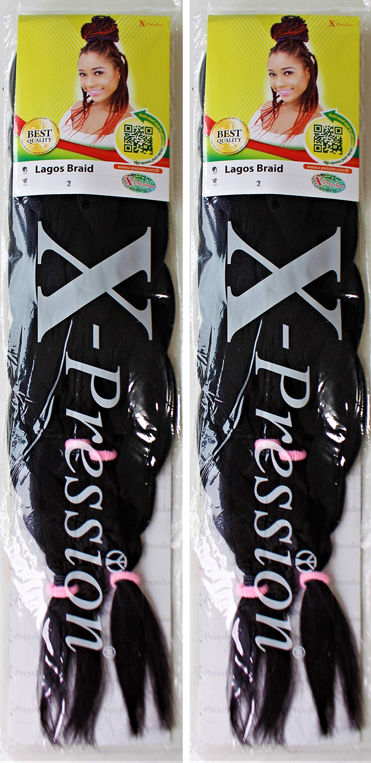 X-Pression Pre-Stretched LAGOS Ultra Braid Hair Extension No Prep Needed - Ready To Install (PACK OF 2) Colour 2 Dark Brown