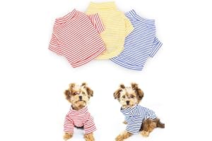 DroolingDog Dog Clothes Pet Striped T-Shirt Plain Puppy Apparel for Small Dogs, XS, Pack of 3