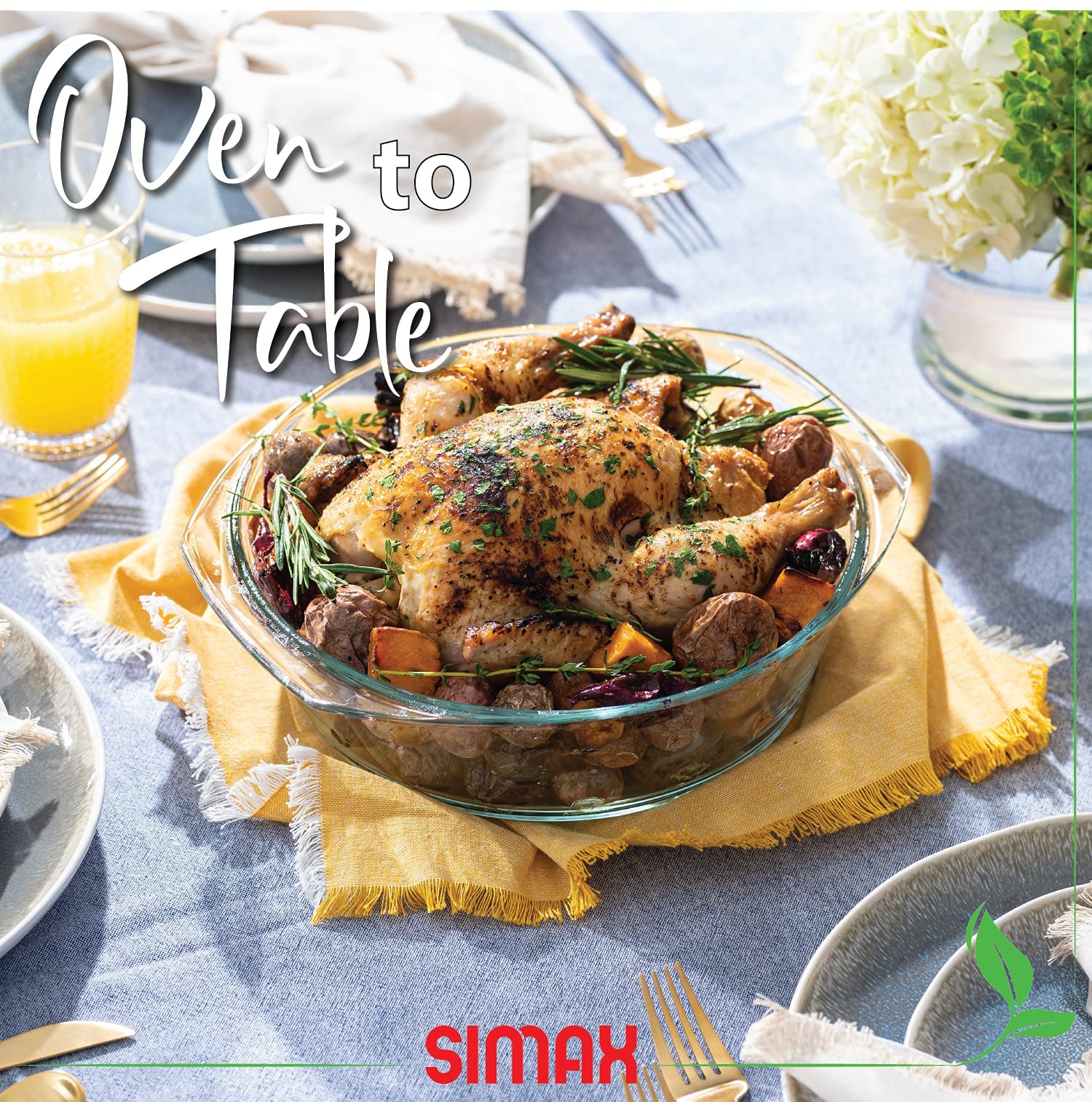 Simax Casserole Dish For Oven, Glass Baking Dish With Lid, Ridged Design for Low Fat Cooking, Microwave, Oven, and Dishwasher Safe Cookware, Borosilicate Glassware, 2.6 Qt. Round Baking Dish